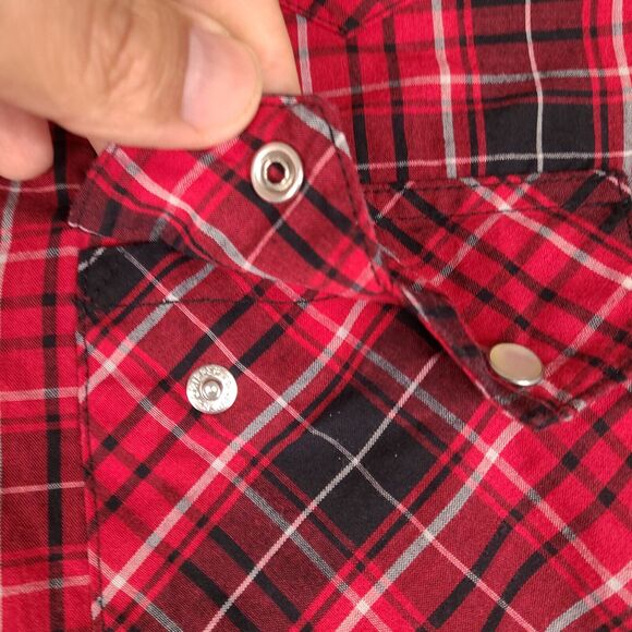 Wrangler Western Shirt Mens 2XL Red‎ Plaid Pearl Snap Flap Pockets Cowboy - Picture 7 of 15